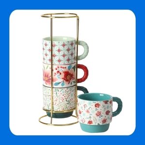 SALE New Pioneer Woman Merry Meadow 5-Piece 12.5 Oz Stacking Mugs with Rack